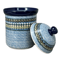 A picture of a Polish Pottery 1.3 Liter Canister (Aztec Blues) | A492-U4428 as shown at PolishPotteryOutlet.com/products/1-3-liter-canister-aztec-blues-a492-u4428