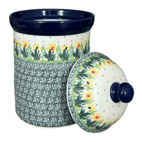 A picture of a Polish Pottery 1.5 Liter Canister (Daffodils in Bloom) | A493-2122X as shown at PolishPotteryOutlet.com/products/1-5-liter-canister-daffodils-in-bloom-a493-2122x