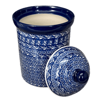 A picture of a Polish Pottery 1.5 Liter Canister (Wavy Blues) | A493-905X as shown at PolishPotteryOutlet.com/products/1-5-liter-canister-wavy-blues-a493-905x