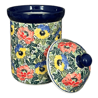A picture of a Polish Pottery CA 1.5 Liter Canister (Tropical Love) | A493-U4705 as shown at PolishPotteryOutlet.com/products/1-5-liter-canister-tropical-love-a493-u4705