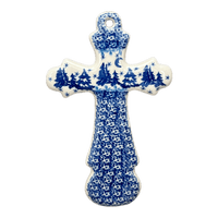 A picture of a Polish Pottery Large Cross (Winter Skies) | A533-2826X as shown at PolishPotteryOutlet.com/products/large-cross-winter-skies-a533-2826x