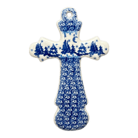 A picture of a Polish Pottery Cross, Large, 7.75" in "Winter Skies" by Ceramika Artystyczna | A533-2826X as shown at PolishPotteryOutlet.com/products/large-cross-winter-skies-a533-2826x