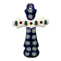 A picture of a Polish Pottery Large Cross (Peacock Pine) | A533-366X as shown at PolishPotteryOutlet.com/products/7-75-large-cross-peacock-pine-a533-366x