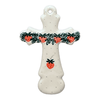 A picture of a Polish Pottery Cross, Large, 7.75" in "Strawberry Patch" by Ceramika Artystyczna | A533-721X as shown at PolishPotteryOutlet.com/products/large-cross-strawberry-patch-a533-721x