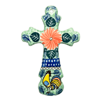 A picture of a Polish Pottery Large Cross (Regal Roosters) | A533-U2617 as shown at PolishPotteryOutlet.com/products/large-cross-regal-roosters-a533-u2617