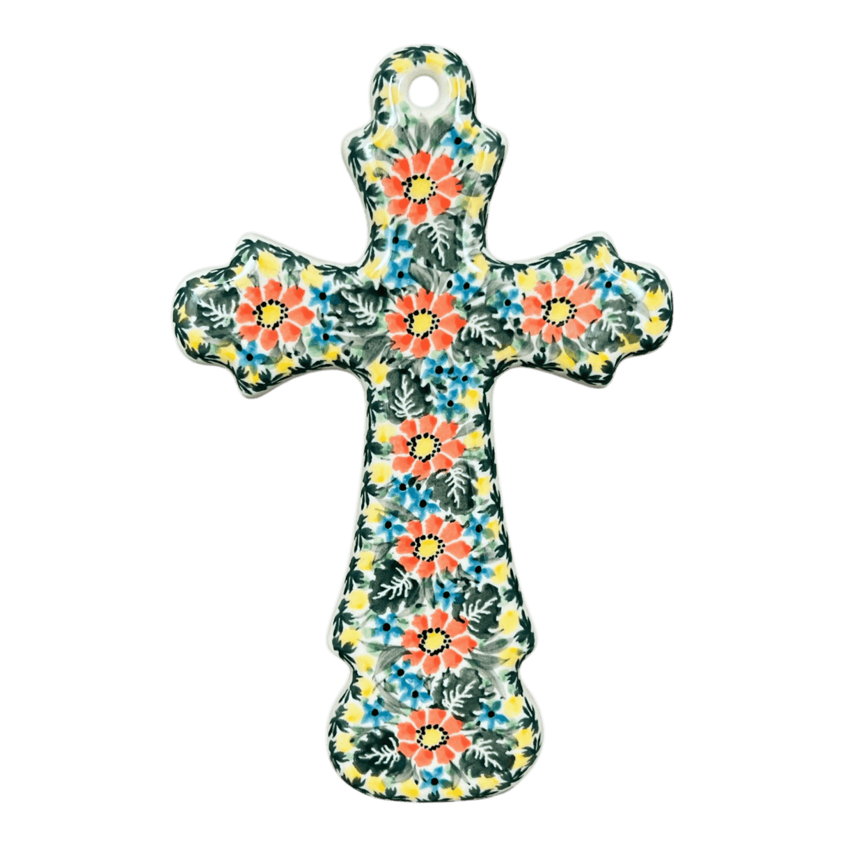 Cross, Large, 7.75" in "Hummingbird Bouquet" by Ceramika Artystyczna | A533-U3357