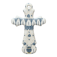 A picture of a Polish Pottery Large Cross (Lone Owl) | A533-U4872 as shown at PolishPotteryOutlet.com/products/large-cross-lone-owl-a533-u4872