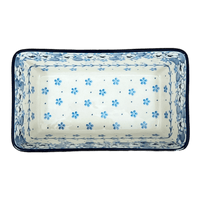 A picture of a Polish Pottery CA 8" x 5" Bread Baker (Pansy Blues) | A603-2346X as shown at PolishPotteryOutlet.com/products/8-x-5-bread-baker-pansy-blues-a603-2346x