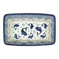 A picture of a Polish Pottery 8" x 5" Bread Baker (Koi Pond) | A603-2372X as shown at PolishPotteryOutlet.com/products/8-x-5-bread-baker-koi-pond-a603-2372x