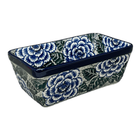 A picture of a Polish Pottery CA 8" x 5" Bread Baker (Blue Dahlia) | A603-U1473 as shown at PolishPotteryOutlet.com/products/8-x-5-bread-baker-blue-dahlia-a603-u1473