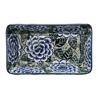 A picture of a Polish Pottery CA 8" x 5" Bread Baker (Blue Dahlia) | A603-U1473 as shown at PolishPotteryOutlet.com/products/8-x-5-bread-baker-blue-dahlia-a603-u1473