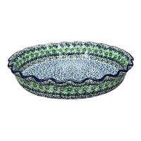 A picture of a Polish Pottery CA 10" Quiche/Pie Dish (Ring of Green) | A636-1479X as shown at PolishPotteryOutlet.com/products/10-quiche-pie-dish-ring-of-green-a636-1479x