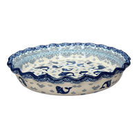 A picture of a Polish Pottery CA 10" Quiche/Pie Dish (Koi Pond) | A636-2372X as shown at PolishPotteryOutlet.com/products/10-quiche-pie-dish-koi-pond-a636-2372x