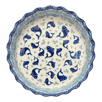 A picture of a Polish Pottery 10" Quiche/Pie Dish (Koi Pond) | A636-2372X as shown at PolishPotteryOutlet.com/products/10-quiche-pie-dish-koi-pond-a636-2372x