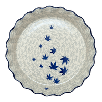 A picture of a Polish Pottery CA 10" Quiche/Pie Dish (Blue Sweetgum) | A636-2545X as shown at PolishPotteryOutlet.com/products/10-quiche-pie-dish-blue-sweetgum-a636-2545x