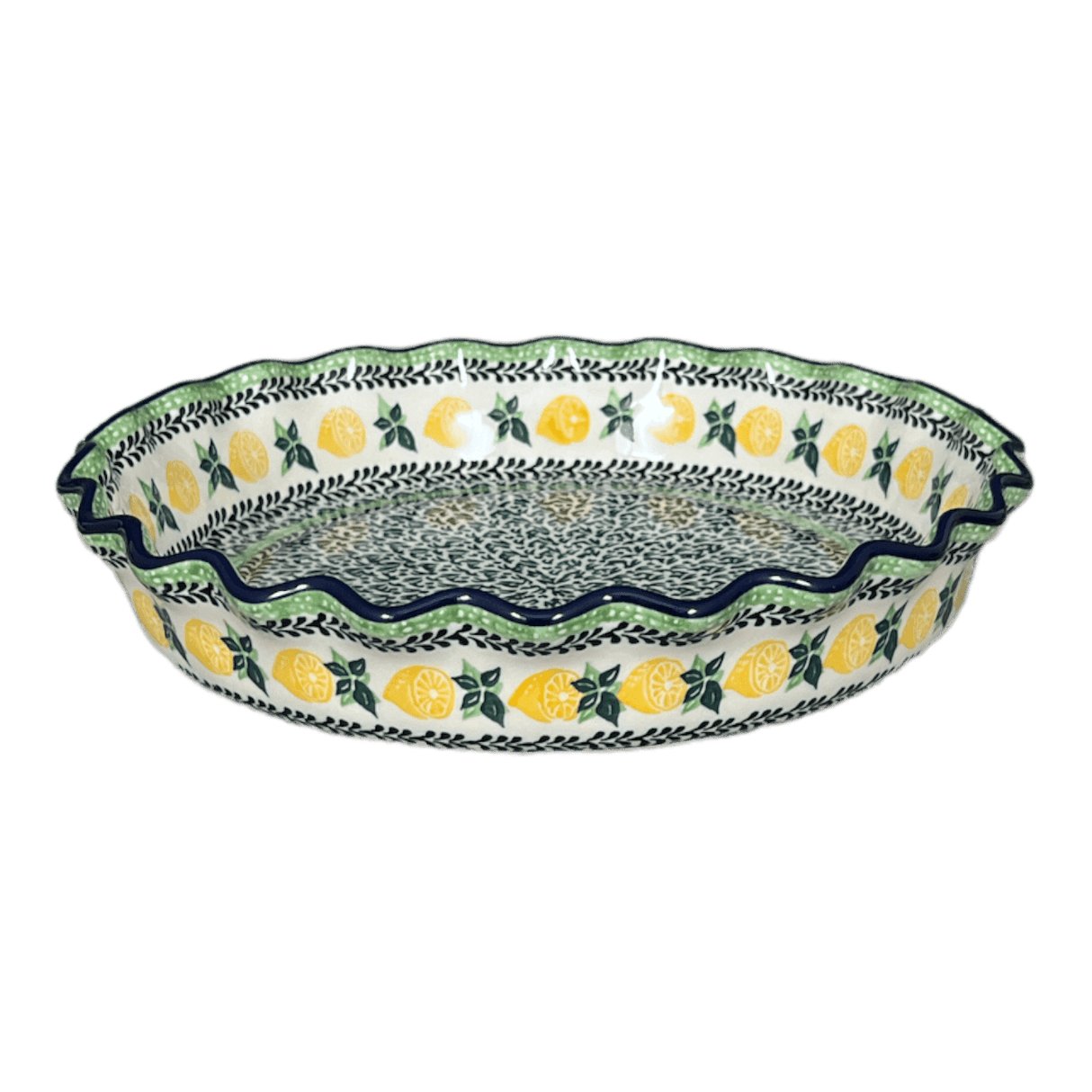 Quiche/Pie Dish, 10" in "Lemons and Leaves" by Ceramika Artystyczna | A636-2749X