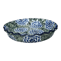 A picture of a Polish Pottery CA 10" Quiche/Pie Dish (Blue Dahlia) | A636-U1473 as shown at PolishPotteryOutlet.com/products/10-quiche-pie-dish-blue-dahlia-a636-u1473