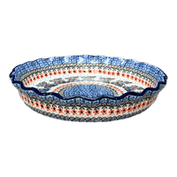A picture of a Polish Pottery CA 10" Quiche/Pie Dish (Butterfly Parade) | A636-U1493 as shown at PolishPotteryOutlet.com/products/10-quiche-pie-dish-butterfly-parade-a636-u1493