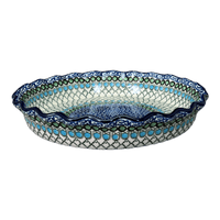 A picture of a Polish Pottery CA 10" Quiche/Pie Dish (Mediterranean Waves) | A636-U72 as shown at PolishPotteryOutlet.com/products/10-quiche-pie-dish-mediterranean-waves-a636-u72