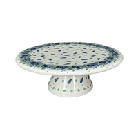 A picture of a Polish Pottery 11" Cake Plate W/Stand (Hyacinth in the Wind) | A659-2037X as shown at PolishPotteryOutlet.com/products/11-cake-plate-w-stand-hyacinth-in-the-wind-a659-2037x