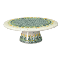 A picture of a Polish Pottery Plate, Round, With Stand, 11" in "Daffodils in Bloom" by Ceramika Artystyczna | A659-2122X as shown at PolishPotteryOutlet.com/products/cake-plate-w-stand-daffodils-in-bloom-a659-2122x