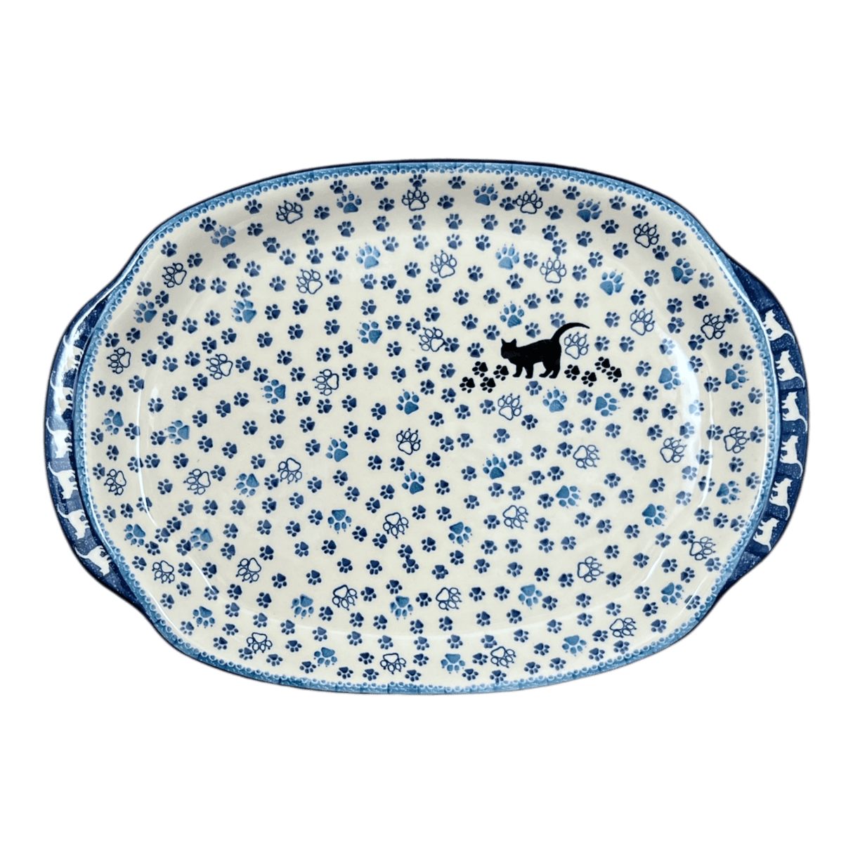 Tray, Oval, Handles, 10.75" x 15.25" in "Cat Tracks" by Ceramika Artystyczna | A684-1771