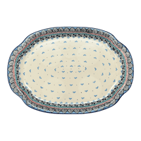 A picture of a Polish Pottery CA 10.75" x 15.25" Oval Tray with Handles (Winter Aspen) | A684-1995X as shown at PolishPotteryOutlet.com/products/10-75-x-15-25-oval-tray-with-handles-winter-aspen-a684-1995x