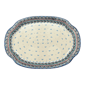 Polish Pottery CA 10.75" x 15.25" Oval Tray with Handles (Winter Aspen) | A684-1995X Additional Image at PolishPotteryOutlet.com