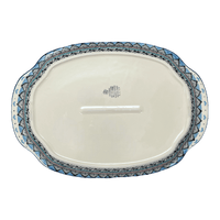 A picture of a Polish Pottery 10.75" x 15.25" Oval Tray with Handles (Winter Aspen) | A684-1995X as shown at PolishPotteryOutlet.com/products/10-75-x-15-25-oval-tray-with-handles-winter-aspen-a684-1995x