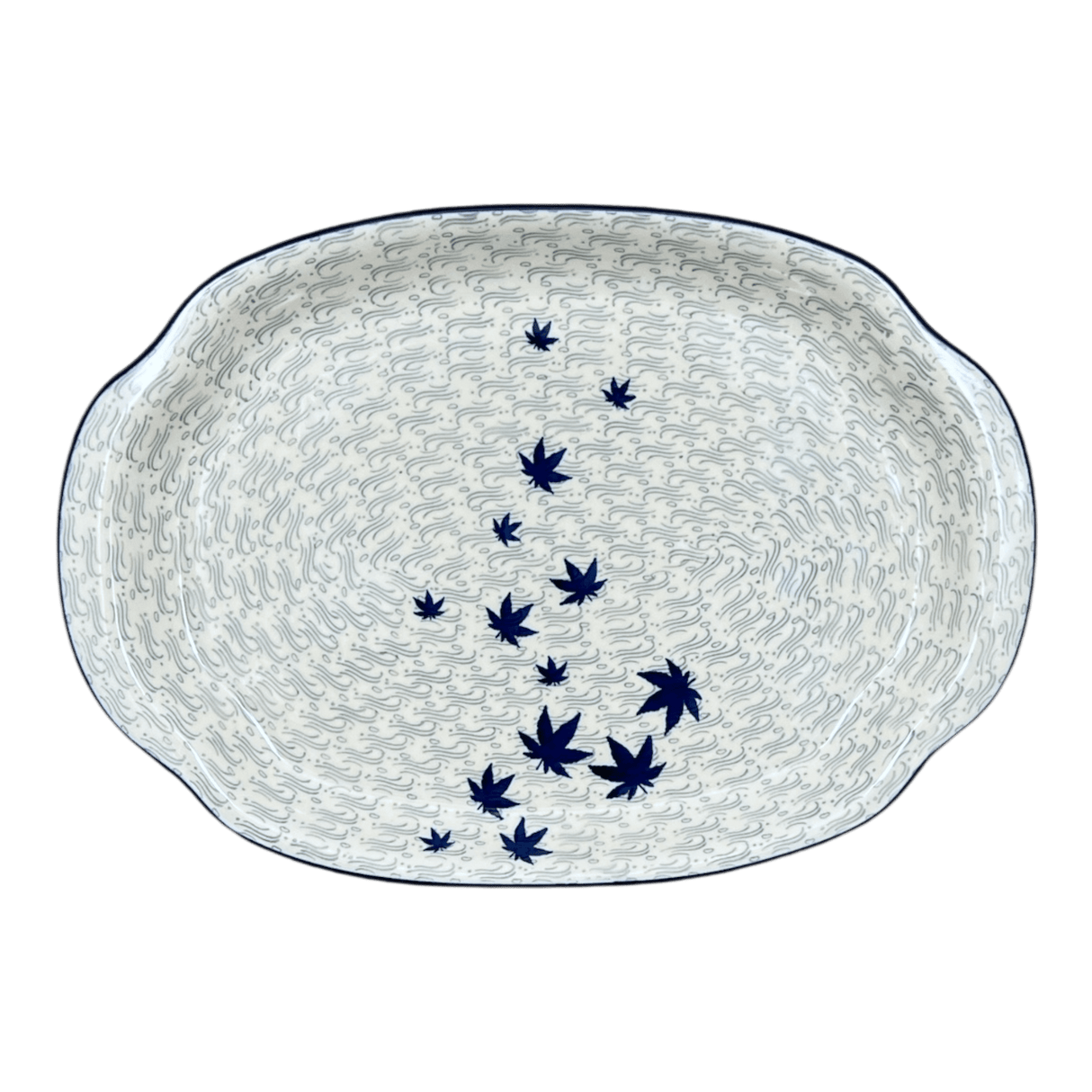 Tray, Oval, Handles, 10.75" x 15.25" in "Blue Sweetgum" by Ceramika Artystyczna | A684-2545X