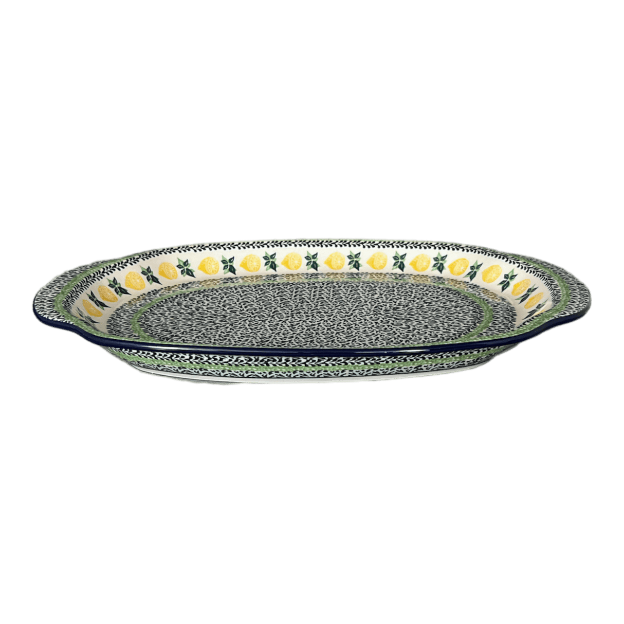 Tray, Oval, Handles, 10.75" x 15.25" in "Lemons and Leaves" by Ceramika Artystyczna | A684-2749X