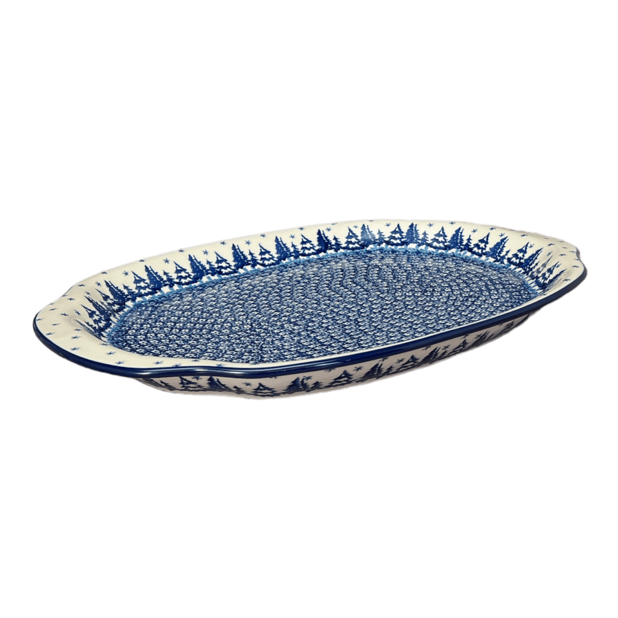 Tray, Oval, Handles, 10.75" x 15.25" in "Winter Skies" by Ceramika Artystyczna | A684-2826X