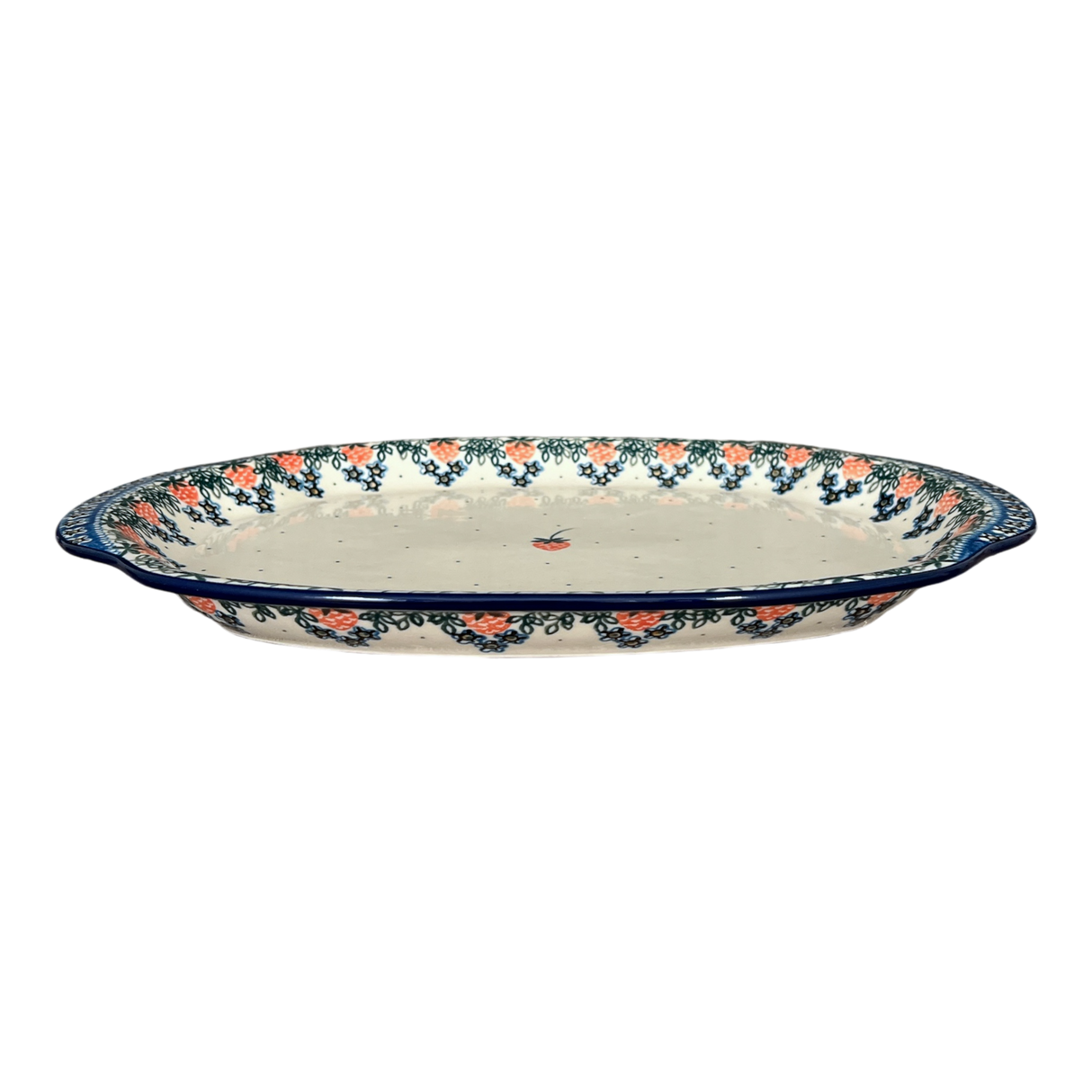 Tray, Oval, Handles, 10.75" x 15.25" in "Strawberry Patch" by Ceramika Artystyczna | A684-721X