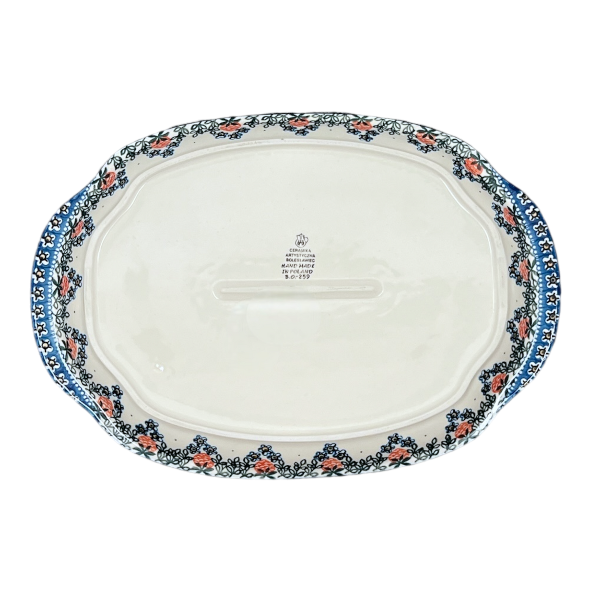 Tray, Oval, Handles, 10.75" x 15.25" in "Strawberry Patch" by Ceramika Artystyczna | A684-721X