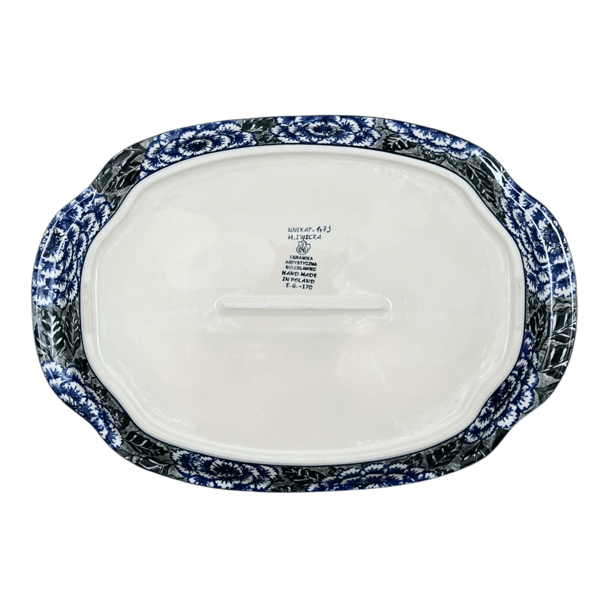 Tray, Oval, Handles, 10.75" x 15.25" in "Blue Dahlia" by Ceramika Artystyczna | A684-U1473