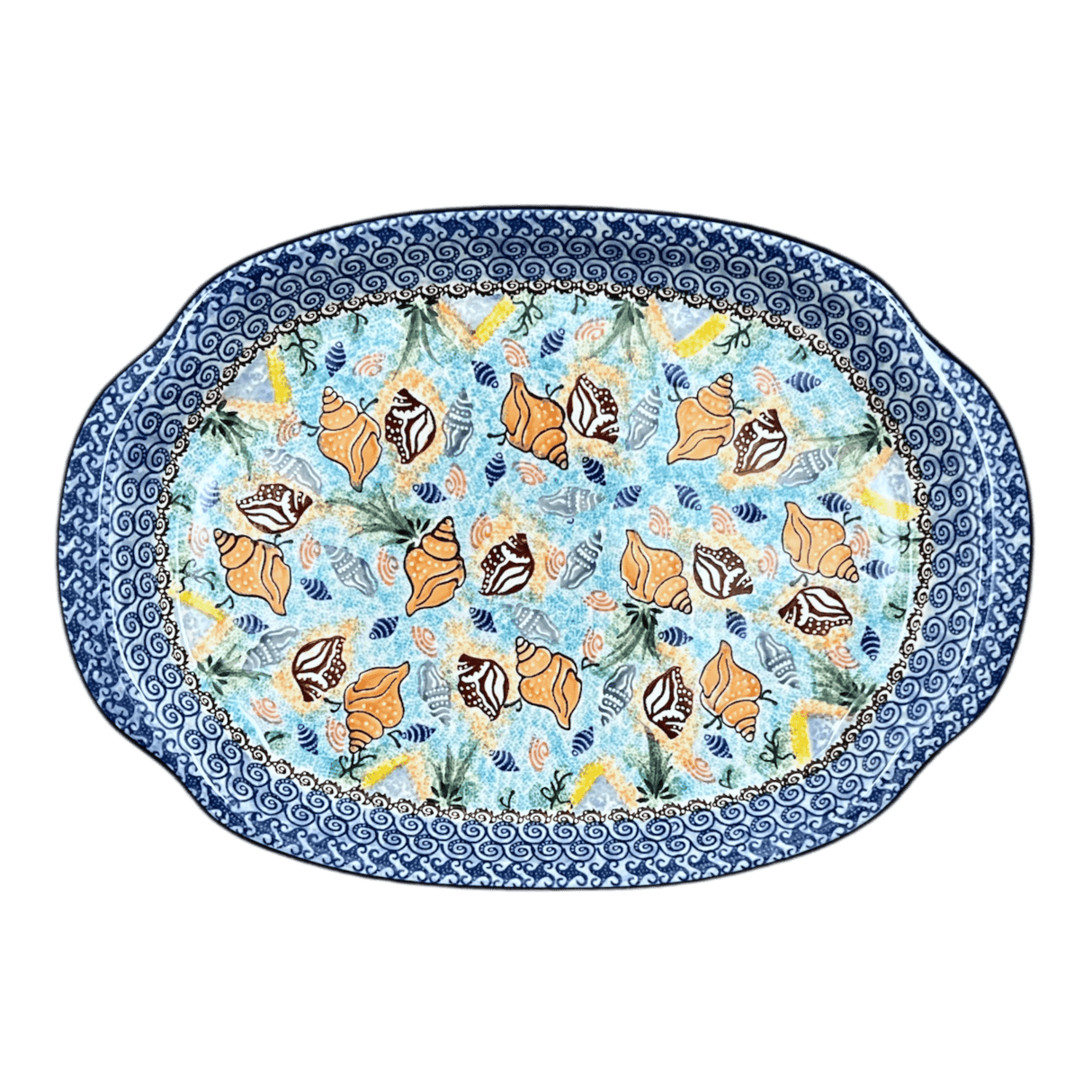 Tray, Oval, Handles, 10.75" x 15.25" in "Poseidon's Treasure" by Ceramika Artystyczna | A684-U1899