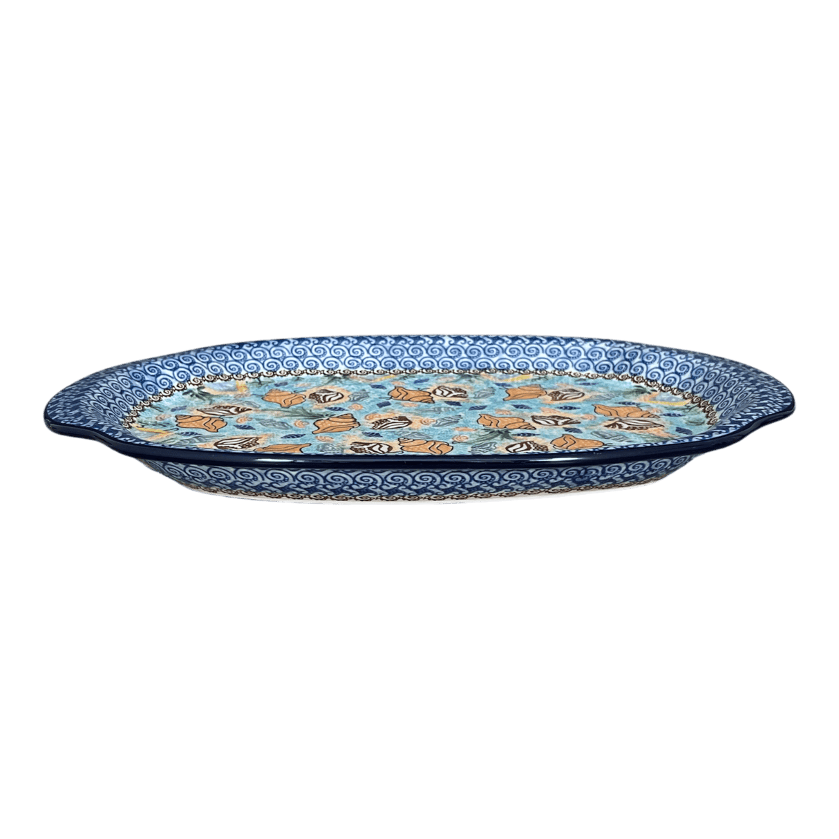 Tray, Oval, Handles, 10.75" x 15.25" in "Poseidon's Treasure" by Ceramika Artystyczna | A684-U1899