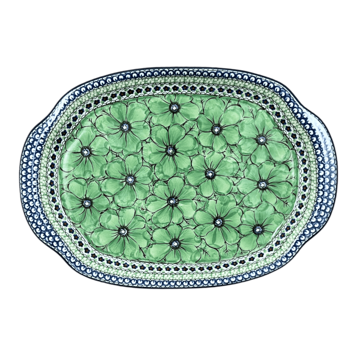 Tray, Oval, Handles, 10.75" x 15.25" in "Green Goddess" by Ceramika Artystyczna | A684-U408A