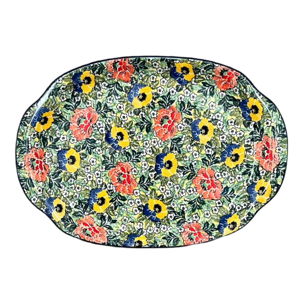 Tray, Oval, Handles, 10.75" x 15.25" in "Tropical Love" by Ceramika Artystyczna | A684-U4705