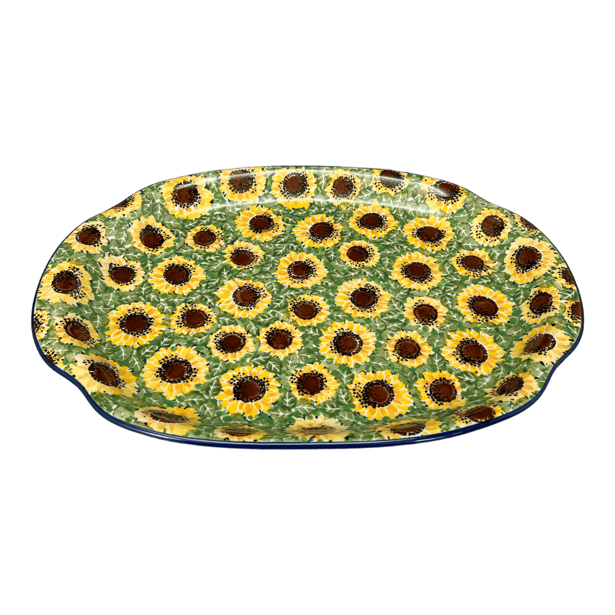 Tray, Oval, Handles, 10.75" x 15.25" in "Sunflower Field" by Ceramika Artystyczna | A684-U4737