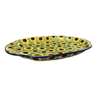 A picture of a Polish Pottery CA 10.75" x 15.25" Oval Tray with Handles (Sunflower Fields) | A684-U4737 as shown at PolishPotteryOutlet.com/products/oval-tray-with-handles-sunflower-fields-a684-u4737