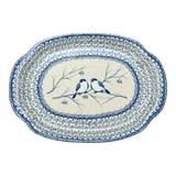 Tray, Oval, Handles, 10.75" x 15.25" in "Bullfinch on Blue" by Ceramika Artystyczna | A684-U4830