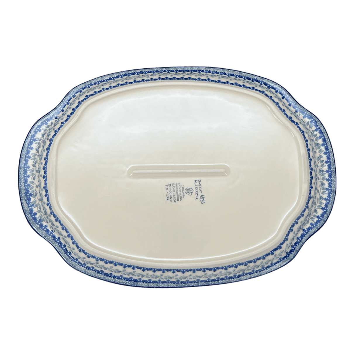 Tray, Oval, Handles, 10.75" x 15.25" in "Bullfinch on Blue" by Ceramika Artystyczna | A684-U4830