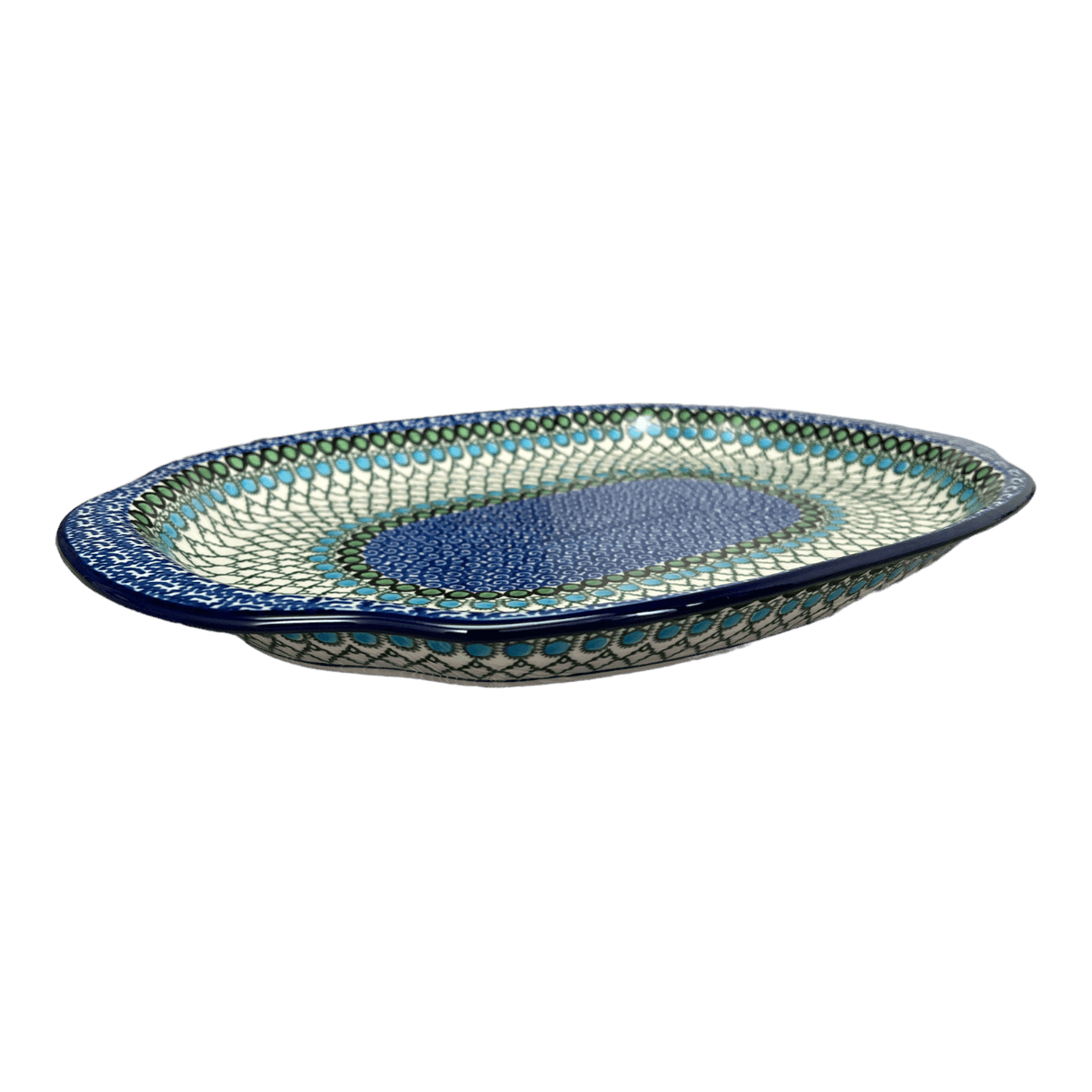 Tray, Oval, Handles, 10.75" x 15.25" in "Mediterranean Waves" by Ceramika Artystyczna | A684-U72