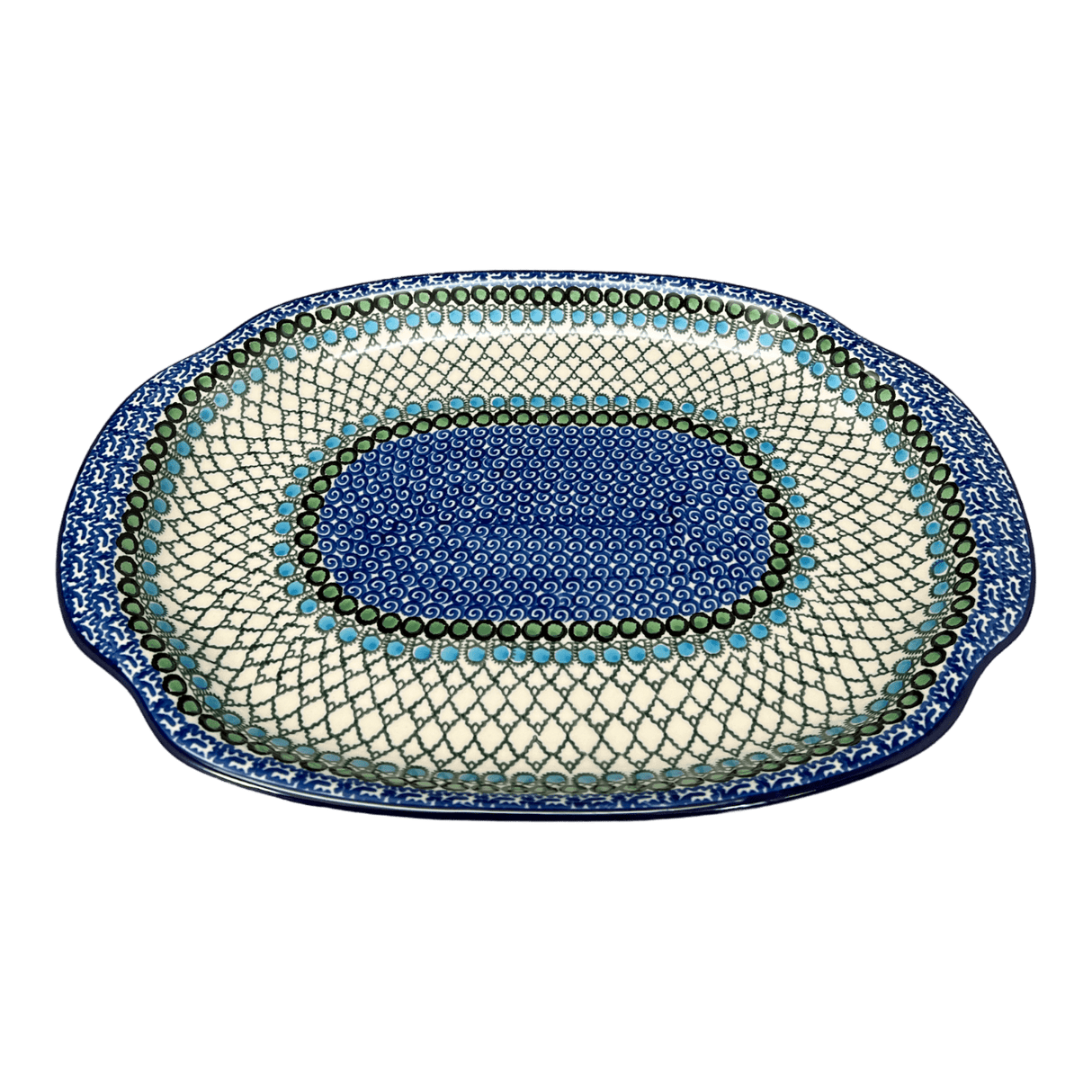 Tray, Oval, Handles, 10.75" x 15.25" in "Mediterranean Waves" by Ceramika Artystyczna | A684-U72