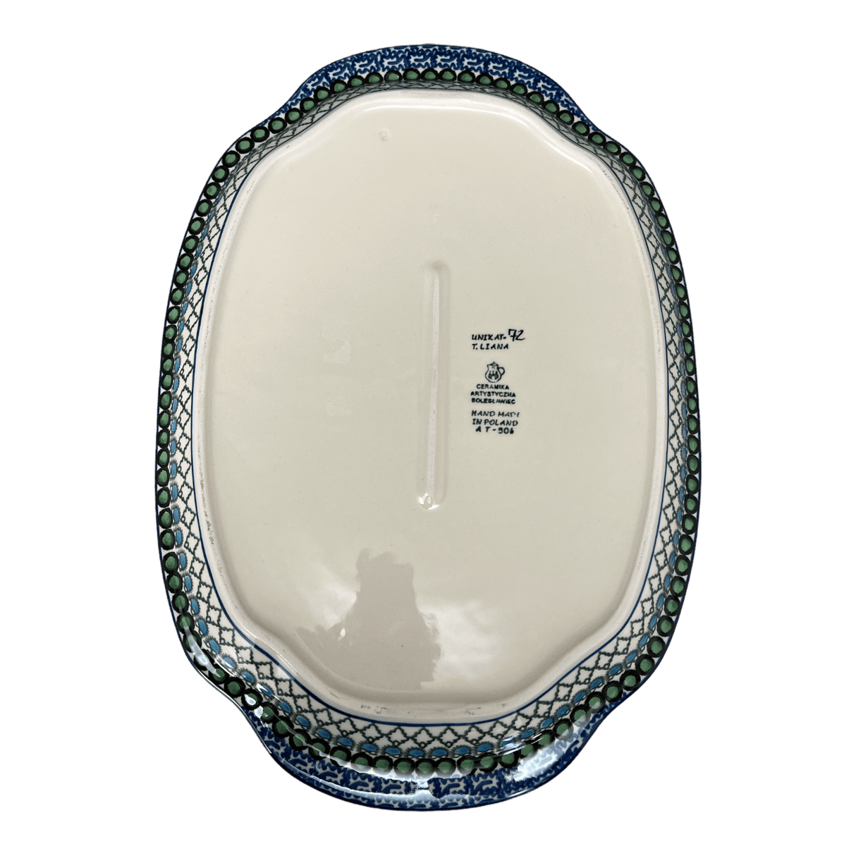 Tray, Oval, Handles, 10.75" x 15.25" in "Mediterranean Waves" by Ceramika Artystyczna | A684-U72