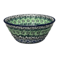 A picture of a Polish Pottery CA 5.5" Ridged Bowl (Ring of Green) | A696-1479X as shown at PolishPotteryOutlet.com/products/5-5-ridged-bowl-ring-of-green-a696-1479x