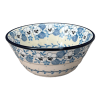 A picture of a Polish Pottery Ridged 5.5" Bowl (Pansy Blues) | A696-2346X as shown at PolishPotteryOutlet.com/products/ridged-5-5-bowl-pansy-blues-a696-2346x