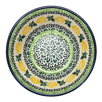 A picture of a Polish Pottery 5.5" Ridged Bowl (Lemons and Leaves) | A696-2749X as shown at PolishPotteryOutlet.com/products/5-5-ridged-bowl-lemons-and-leaves-a696-2749x