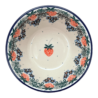 A picture of a Polish Pottery 5.5" Ridged Bowl (Strawberry Patch) | A696-721X as shown at PolishPotteryOutlet.com/products/5-5-ridged-bowl-strawberry-patch-a696-721x